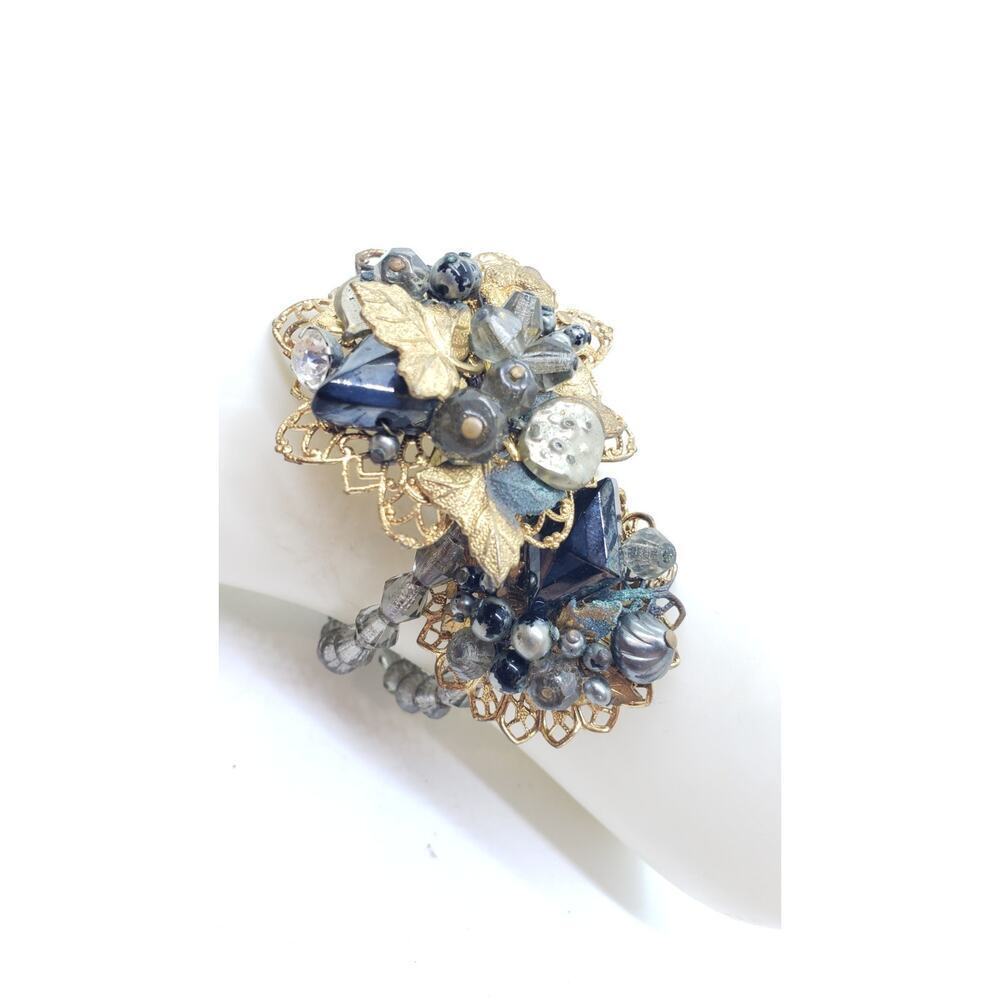 Vintage Bracelet Wrap Around Glass Bead Rhinestone Filigree Haskell Style 1950s - Picture 3 of 12